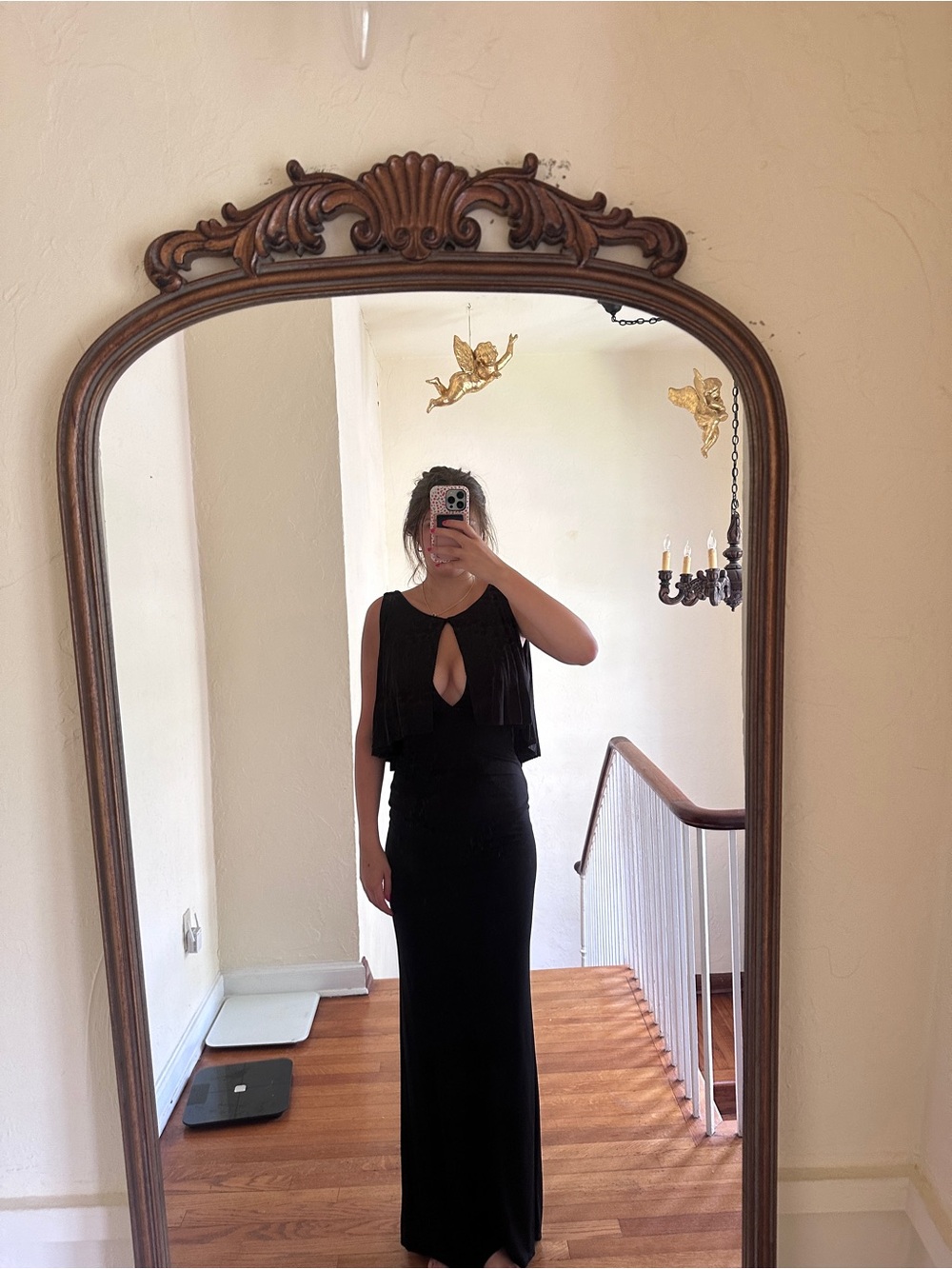 Black Sleeveless Keyhole Evening Dress with Overlay